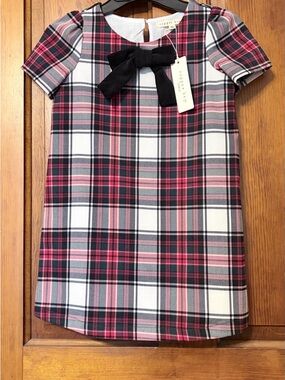 Copper Key Red, Black and White Plaid Dress with Bow